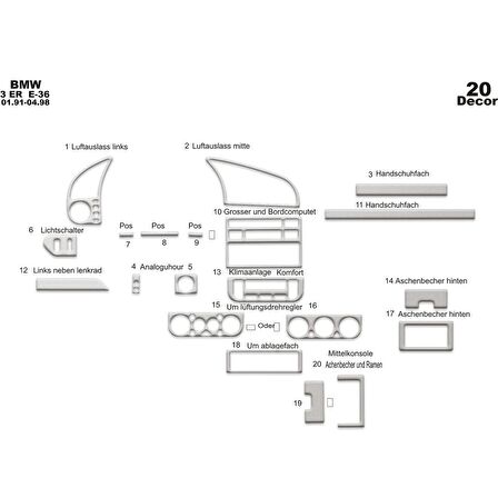 Meriç® Bmw 3 E36 Ön Torpido Kaplama 20 Parça 1991-1998