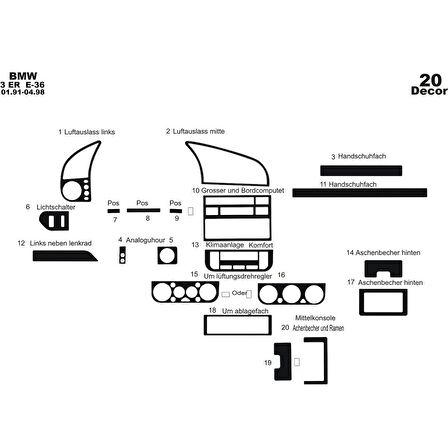 Meriç® Bmw 3 E36 Ön Torpido Kaplama 20 Parça 1991-1998