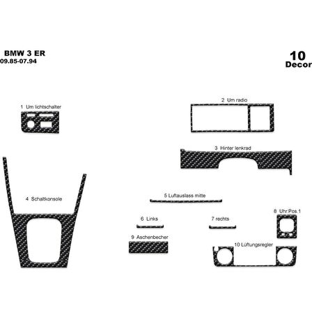 Meriç® Bmw 3 E30 Ön Torpido Kaplama 10 Parça 1985-1994