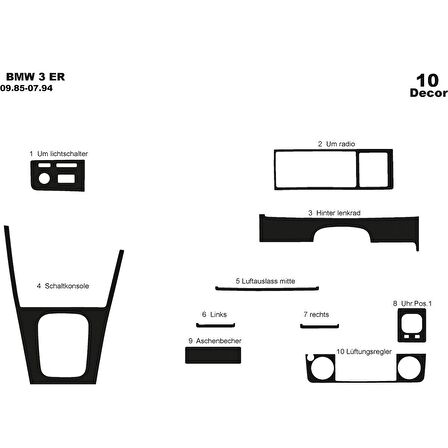 Meriç® Bmw 3 E30 Ön Torpido Kaplama 10 Parça 1985-1994