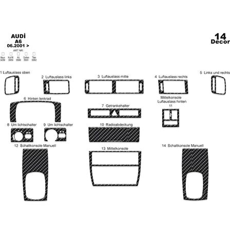 Meriç® Audi A6 Ön Torpido Kaplama 14 Parça 2001-2004