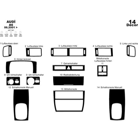 Meriç® Audi A6 Ön Torpido Kaplama 14 Parça 2001-2004