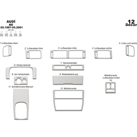 Meriç® Audi A6 Ön Torpido Kaplama 12 Parça 1997-2001