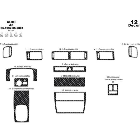 Meriç® Audi A6 Ön Torpido Kaplama 12 Parça 1997-2001
