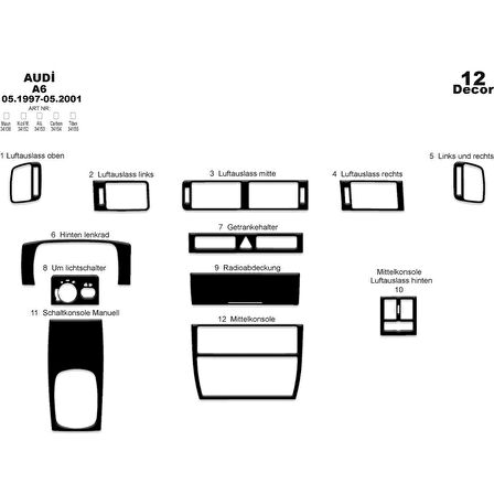 Meriç® Audi A6 Ön Torpido Kaplama 12 Parça 1997-2001