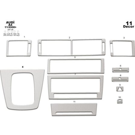 Meriç® Audi A4 Ön Torpido Kaplama 11 Parça 2000-2007