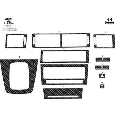 Meriç® Audi A4 Ön Torpido Kaplama 11 Parça 2000-2007