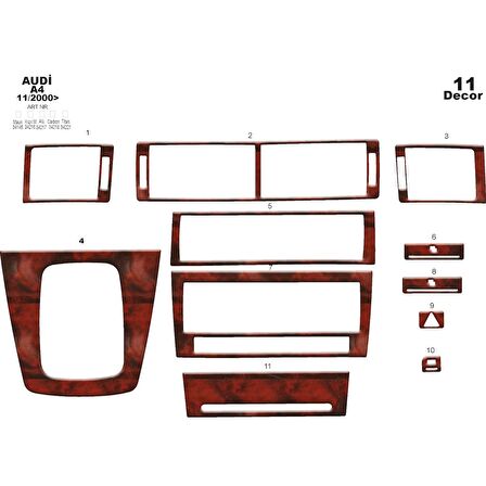 Meriç® Audi A4 Ön Torpido Kaplama 11 Parça 2000-2007