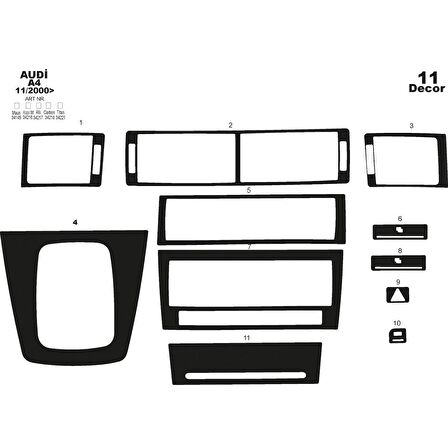 Meriç® Audi A4 Ön Torpido Kaplama 11 Parça 2000-2007