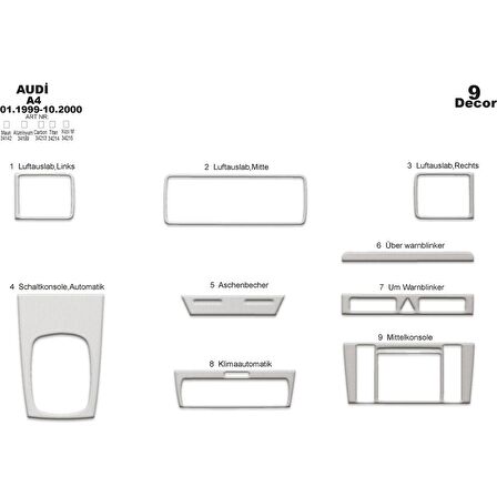Meriç® Audi A4 Ön Torpido Kaplama 9 Parça 1999-2000