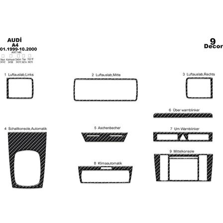 Meriç® Audi A4 Ön Torpido Kaplama 9 Parça 1999-2000