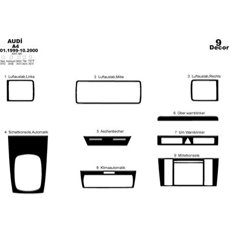 Meriç® Audi A4 Ön Torpido Kaplama 9 Parça 1999-2000