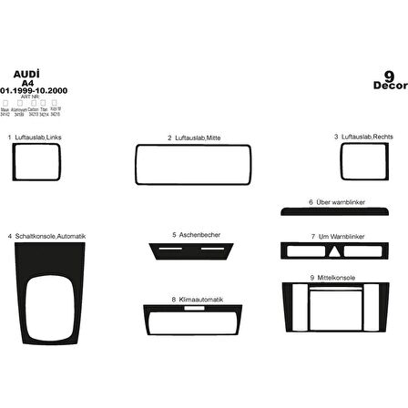 Meriç® Audi A4 Ön Torpido Kaplama 9 Parça 1999-2000