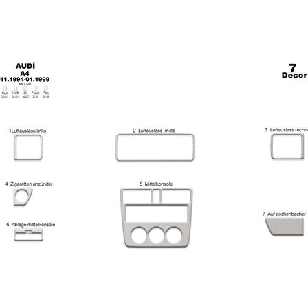 Meriç® Audi A4 Ön Torpido Kaplama 7 Parça 1994-1999
