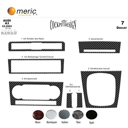 Meriç® Audi A3 Ön Torpido Kaplama 7 Parça 2003-2007
