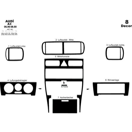 Meriç® Audi A3 Ön Torpido Kaplama 8 Parça 1996-2000