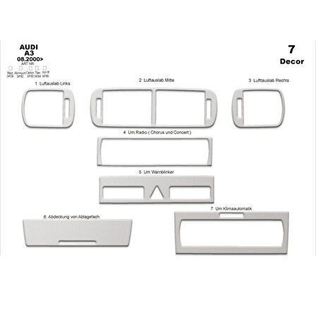 Meriç® Audi A3 Ön Torpido Kaplama 7 Parça 2000-2003