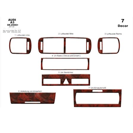 Meriç® Audi A3 Ön Torpido Kaplama 7 Parça 2000-2003