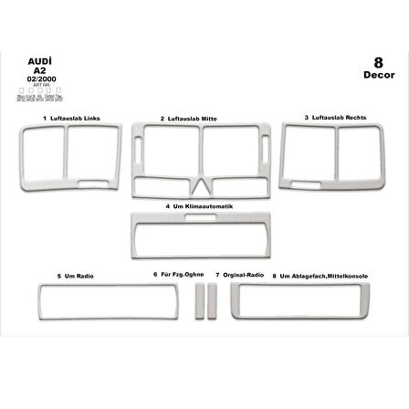 Meriç® Audi A2 Ön Torpido Kaplama 8 Parça 2000-2005
