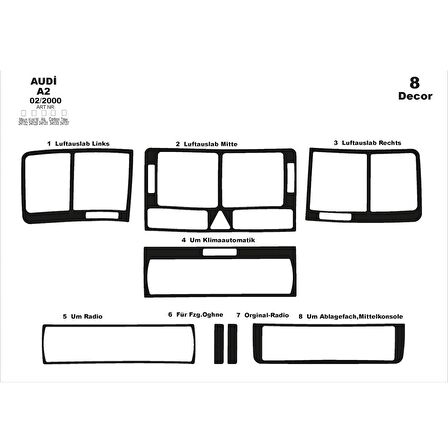 Meriç® Audi A2 Ön Torpido Kaplama 8 Parça 2000-2005