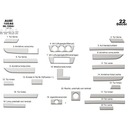 Meriç® Audi 100 A6 Ön Torpido Kaplama 22 Parça 1994-1997