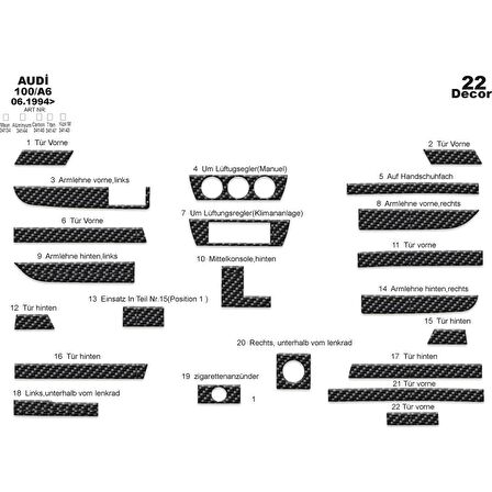 Meriç® Audi 100 A6 Ön Torpido Kaplama 22 Parça 1994-1997