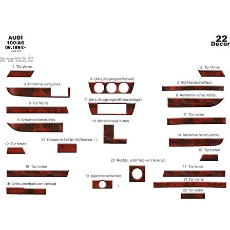 Meriç® Audi 100 A6 Ön Torpido Kaplama 22 Parça 1994-1997