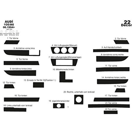 Meriç® Audi 100 A6 Ön Torpido Kaplama 22 Parça 1994-1997
