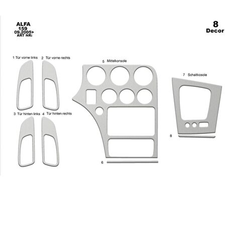 Meriç® Alfa 159 Ön Torpido Kaplama 8 Parça 2005-›