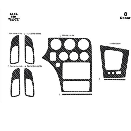 Meriç® Alfa 159 Ön Torpido Kaplama 8 Parça 2005-›