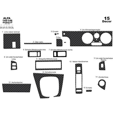 Meriç® Alfa 145/146 Ön Torpido Kaplama 15 Parça 1994-1997
