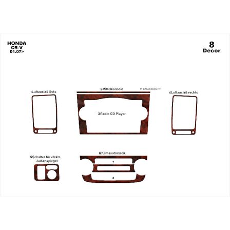 Meriç® Honda Cr-V 4x4 Ön Torpido Kaplama 8 Parça 2007-2013
