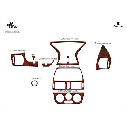 Meriç® Fiat Brava/Marea Ön Torpido Kaplama 8 Parça 1995-2005