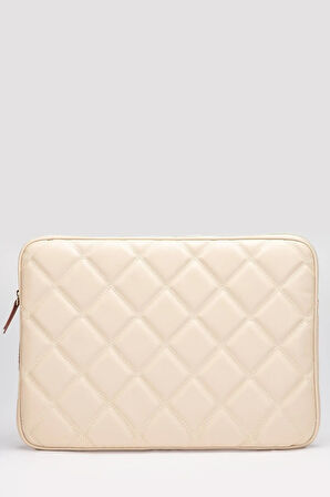 Omuz Askılı Notebook Çanta Tablet Laptop Kılıfı 13"-14" Kapitone Deri Bej