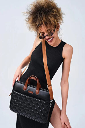 Macbook Kılıf Notebook Çanta Tablet Laptop Kılıfı 13"-14" Kapitone Desenli Deri Siyah