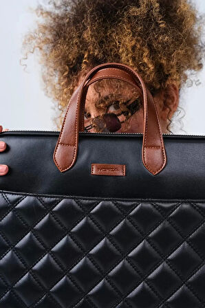 Macbook Kılıf Notebook Çanta Tablet Laptop Kılıfı 13"-14" Kapitone Desenli Deri Siyah