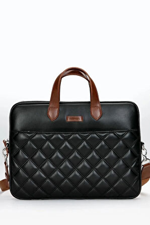 Macbook Kılıf Notebook Çanta Tablet Laptop Kılıfı 13"-14" Kapitone Desenli Deri Siyah