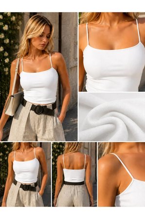 İnce Askılı Kadın Crop Bluz – Vücuda Oturan Basic Crop Top