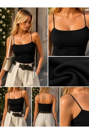 İnce Askılı Kadın Crop Bluz – Vücuda Oturan Basic Crop Top