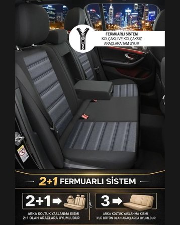 Galaxy AUDI A-3 HATCHBACK  2003 - 2011 Uyumlu Şahika Serisi Oto Koltuk Kılıfı Fermuarlı