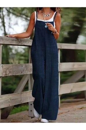 Askılı Yandan Fermuarlı Geniş Paça Tulum