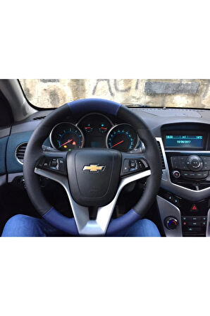 Siyah-mavi Kombin Oto Deri Direksiyon Kılıfı