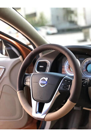 Kahverengi Bej Kombin Oto Direksiyon Kılıfı