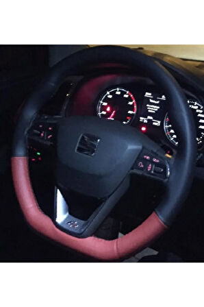 Siyah- Kırmızı Oto Deri Direksiyon Kılıfı