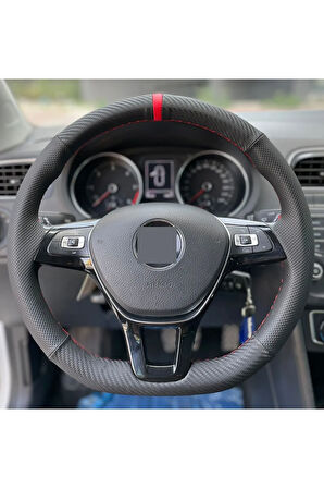 Volkswagen Jetta Dikmeli Nokta Karbon Kırmızı Yüzük Çift Desen Kombin Deri Direksiyon Kılıfı