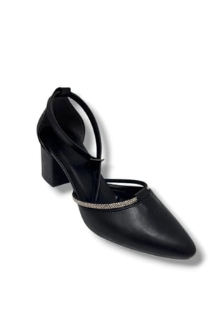 Mergenshoes T011 Siyah Taşlı 5 Cm Kalın Topuk Kadın Ayakkabı