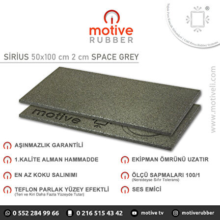 Motive Rubber Soğuk Pres Sirius Space Grey 50x100 cm 2 cm Profesyonel Aşınmazlık Garantili Soğuk Pres Kauçuk Zemin 1 Adet