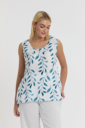 Müslin Askılı Bluz - Zeytin Dalı Desen Arkası Düğme Detaylı-1115