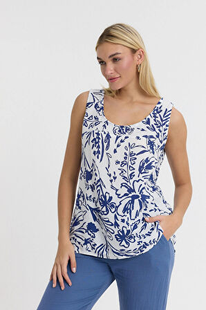 Müslin Askılı Bluz - Şal Desen Arkası Düğme Detaylı-1115