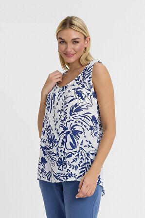 Müslin Askılı Bluz - Şal Desen Arkası Düğme Detaylı-1115